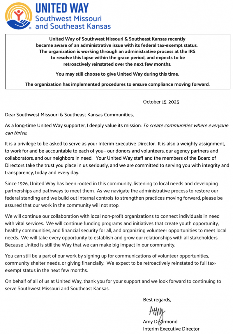 Letter to the community